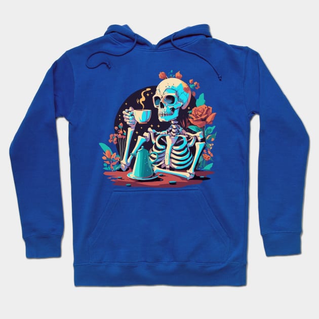 Skeleton drinking coffee Hoodie by PrintSoulDesigns